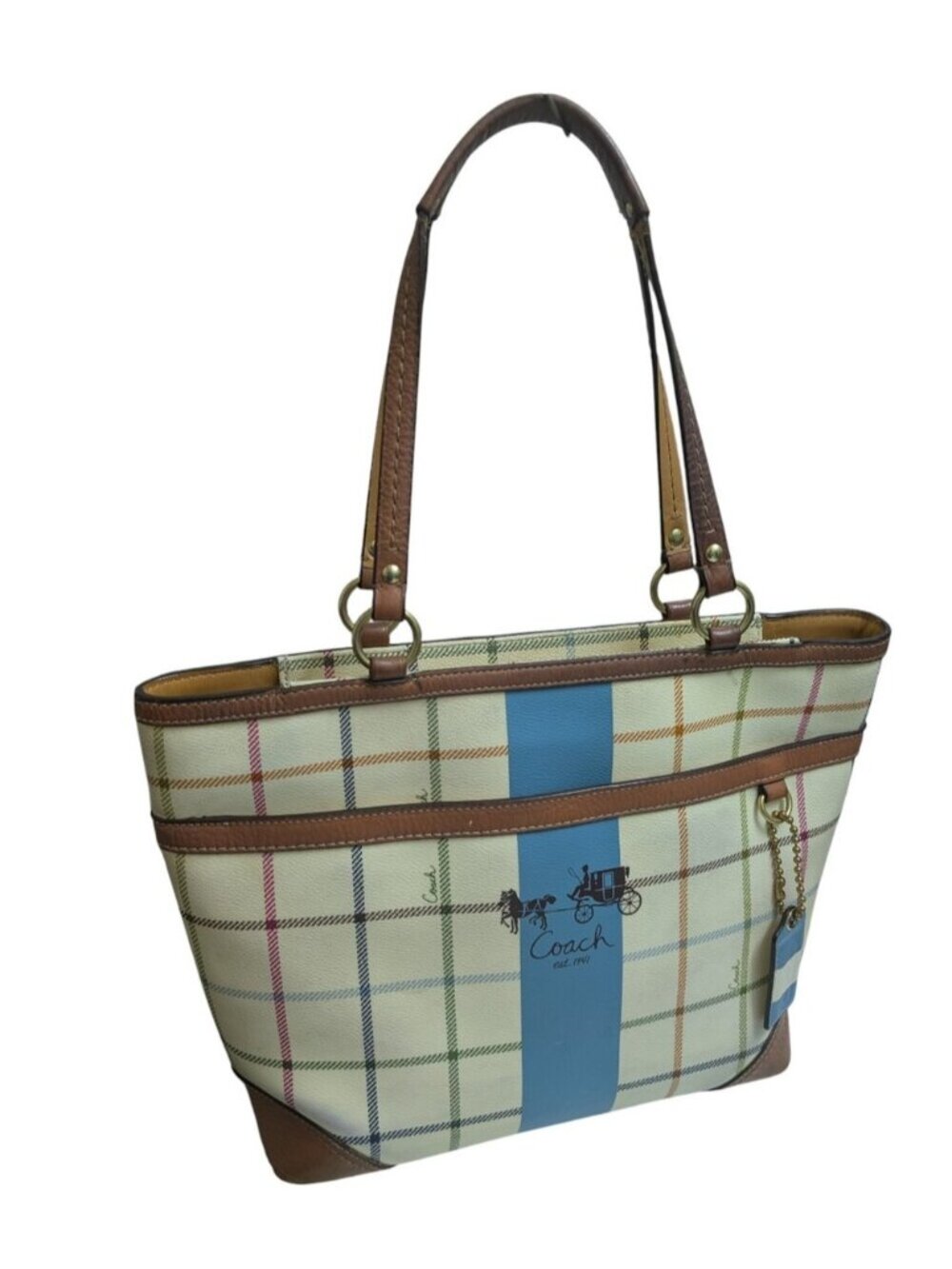 Vintage Coach Heritage Plaid Tote Shoulder Hand Bag Y2K